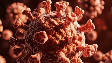 Microscopic visualization of numerous dangerous coronavirus particles appearing in a detailed 3D rendering illustrating the viral structure and potential threat of a global pandemic and infectious di.