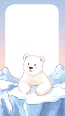 A polar bear is sitting on top of a snow covered mountain