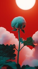 Small Budding Stem with Coral Background and Bright Sunlight