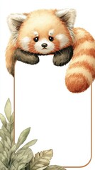 A cute little red panda bear is sitting on a white background