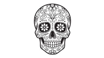 Fototapeta premium Elegant Black and White Sugar Skull Illustration for Day of the Dead Celebrations