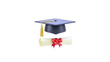 Graduation Cap and Diploma on White Background