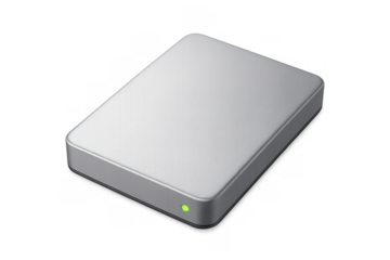 Portable external hard drive for data backup and storage, showing the silver metallic casing