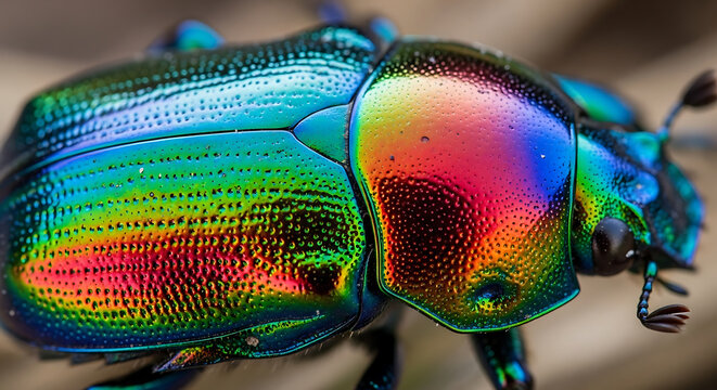 Close Up of Rainbow Metallic Beetle on Surface