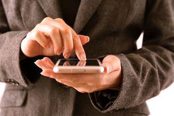 Business Professional Using Smartphone with Touchscreen Interface for Mobile Communication and Technology Concept