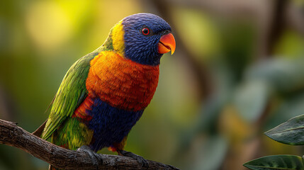 Colorful Rainbow Lorikeet Perched On Branch