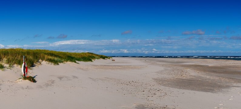 panorama landscape view of the picturesque beach in Dueodde on the Danish island of Bornholm