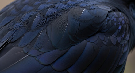 Obraz premium Close Up of Navy Blue Bird Wing Feathers Texture