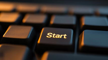 Close-up of a keyboard highlighting the 'Start' key, symbolizing initiation and the beginning of new projects in a technology-driven environment. Ready to go!