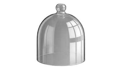 Elegant glass cloche with reflective surface on transparent