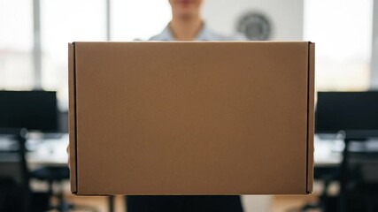 Businessman Delivery Office Package Neutral Background Male Hands Holding Cardboard Box