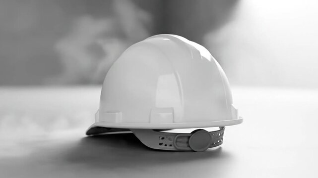 White hard hat mockup resting on clean neutral surface for safety display.