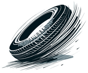  Swirling tire in motion creates a sense of speed and energy. Ideal for automotive, performance, and technology themes, conveying motion, dynamics, and rapid movement