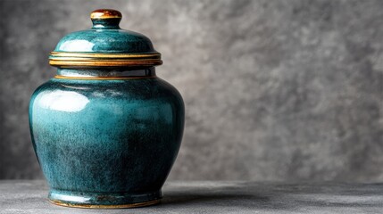 Tea in ceramic canister with teal glaze and amber highlight