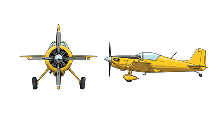 Front and side view of a classic yellow single-engine propeller airplane designed for light sports or agricultural aviation use.