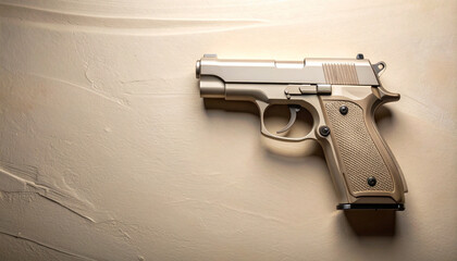 Gun on textured surface symbolizes future policy debate and emotional impact in society