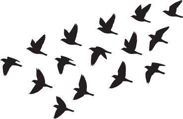 Fototapeta premium Dynamic Minimalist Black Bird Silhouettes Flying Against a Stark White Background for a Freeing Design