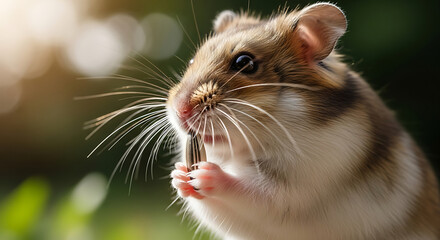 Obraz premium Small Rodent Eating Seed in Bright Outdoor Setting