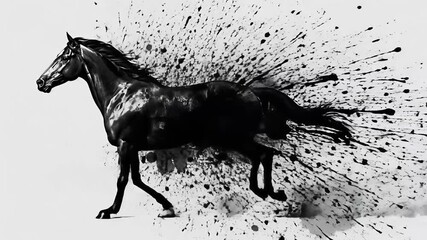 Horse zodiac motion animation in expressive ink art inspired by chinese lunar calendar culture power energy and freedom
