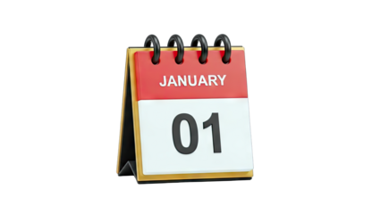 January 1st Calendar Showing Date on White Background