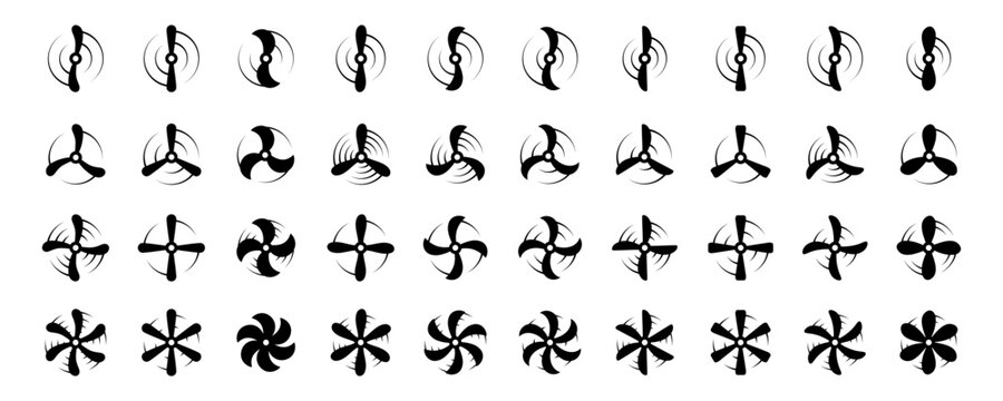 Airplane propeller icons. Minimal vector aviation design for flight, drone, and engineering concepts