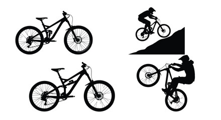 Obraz premium Silhouette illustrations of mountain bikers and their bicycles in various poses