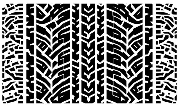 A high-contrast close-up of tire tread patterns forming bold geometric stripes. Ideal for automotive design, texture backgrounds, and abstract visuals conveying speed