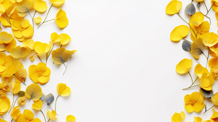 A sunny bouquet of yellow blooms and eucalyptus dances on a blank canvas.