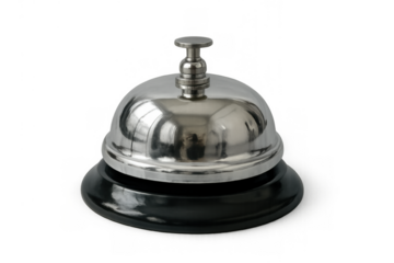 Service bell for hotel reception, signaling assistance and hospitality support, chrome metal bell button