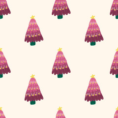Pink and Purple Christmas Tree Seamless Pattern