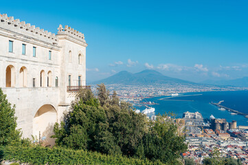 Overlook Naples Italy with Mount Vesuvius in the background.