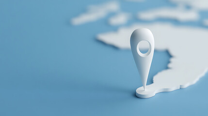 Map pin pointing a location on a simplified, white map against a blue background. Location marker emphasizing destination or travel planning concept in a modern design.