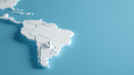 A minimalist depiction of South America. The white geometric shapes of the continent and countries stand out against a clean blue backdrop, creating a visually appealing contrast.