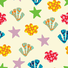 Seamless Colorful Sea Life Coral and Starfish Pattern