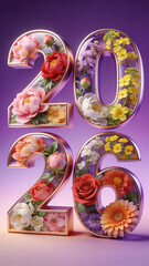 Floral 2026 Numerals: 3D Number Design Adorned with Roses & Blooms