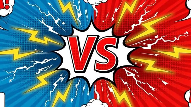 Comic Book Battle Scene with Red and Blue Colors and Lightning.