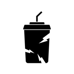 Obraz premium Drink cup icon with visible crack effect isolated on white background, flat graphic representing damaged container, fragile item, warning sign, and product defect concepts.