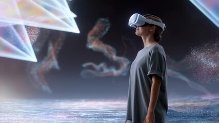 Immersive virtual reality experience with futuristic ar holograms