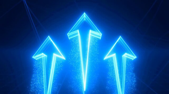 Dynamic blue arrows soaring upwards in glowing light animation sequence