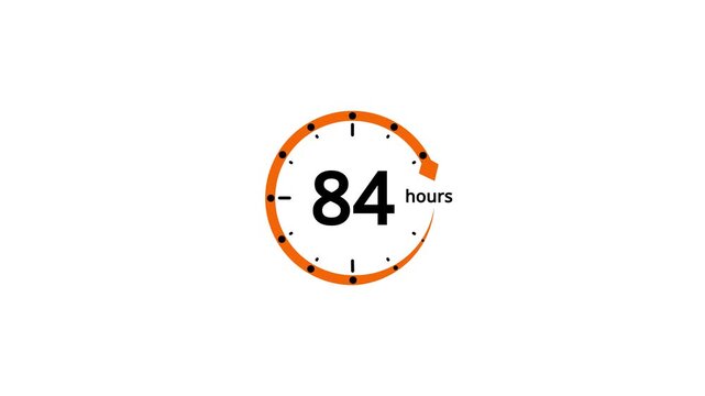 Orange circular timer icon with the number 84 and an arrow indicating time duration on a white background