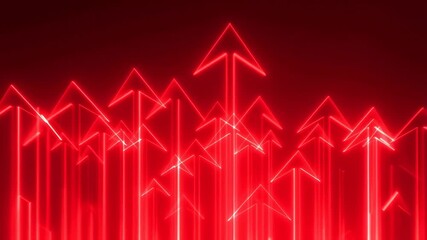 Dynamic red arrows rise upward illuminating growth and progress