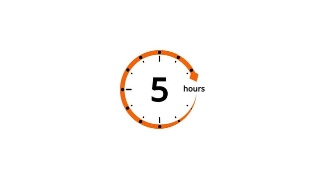 Orange circular timer icon indicating 5 hours with a progress marker on a white background clock