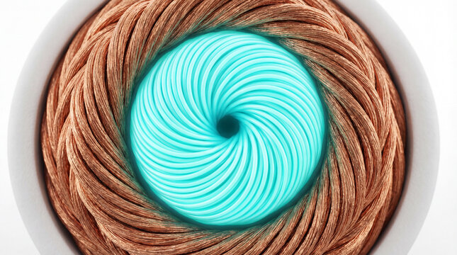 3D Render of High Voltage Superconductor Cable Cross Section with Glowing Core for Transmission Concept
