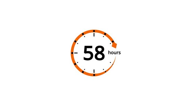 Orange circle timer displaying 58 hours with a clockwise arrow on white background image photo