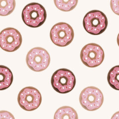 Sweet Pink Glazed Donut Seamless Pattern