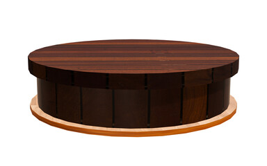 Small round dark wood barrel isolated on black background