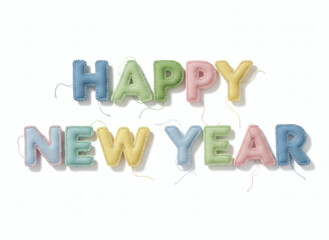 Naklejka premium Colorful Happy New Year fabric banner on white background