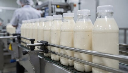 PET bottles filled with creamy dressing moving steadily on an automated conveyor showcasing lightweight packaging and seamless capping before labeling processes.