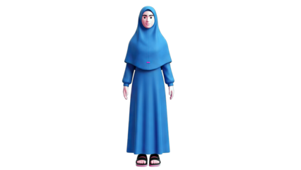 3D Render of a Muslim Woman Standing on White Background