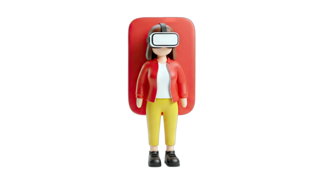 3D Woman Wearing VR Headset in a Modern Tech Context - Powered by Adobe